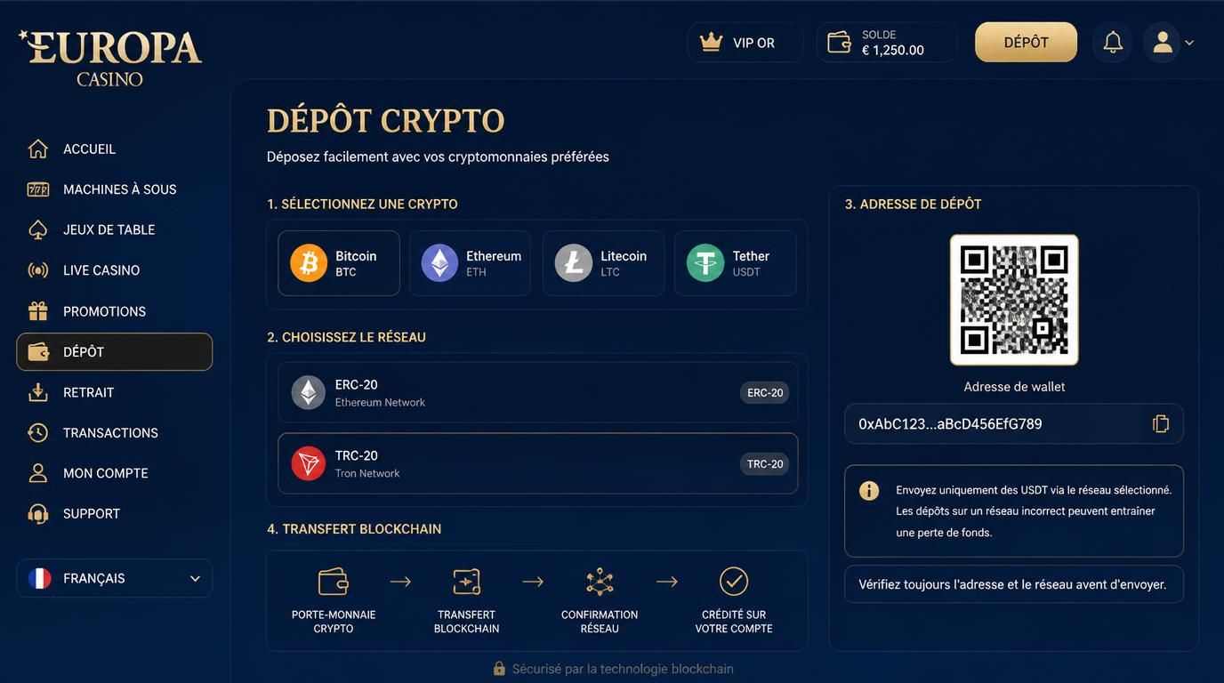 Transactions cryptomonnaie rapides, discrètes, réseaux variés (« ERC-20 » etc.).